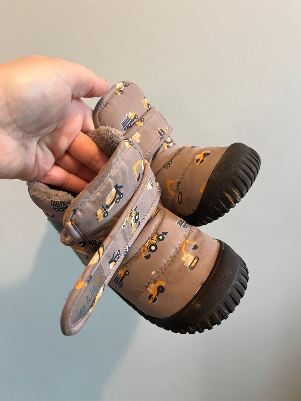 Children's Gray Rain & Snow Boots with Yellow Construction Print